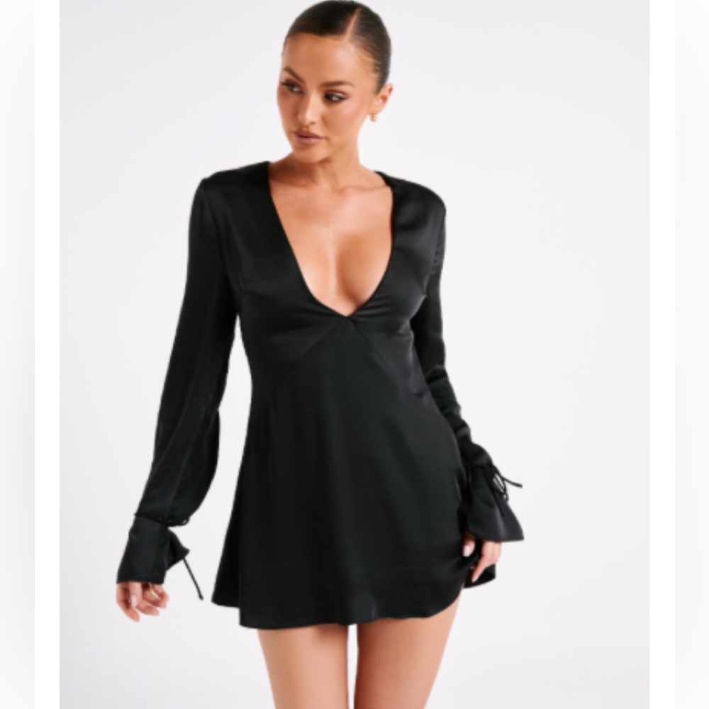 Meshki, Rosario long sleeve mini dress, black, XS